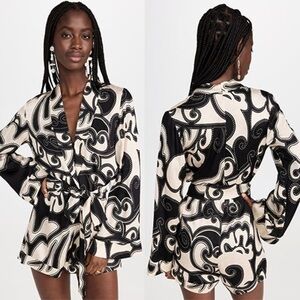 Alexis Kaiden Romper Black & White Abstract Long Sleeve V-neck Women’s Size M